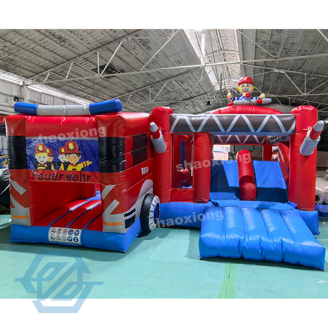 Casa de rebote inflable con tema de cami&oacute;n contra incendios, con tobog&aacute;n, a la venta