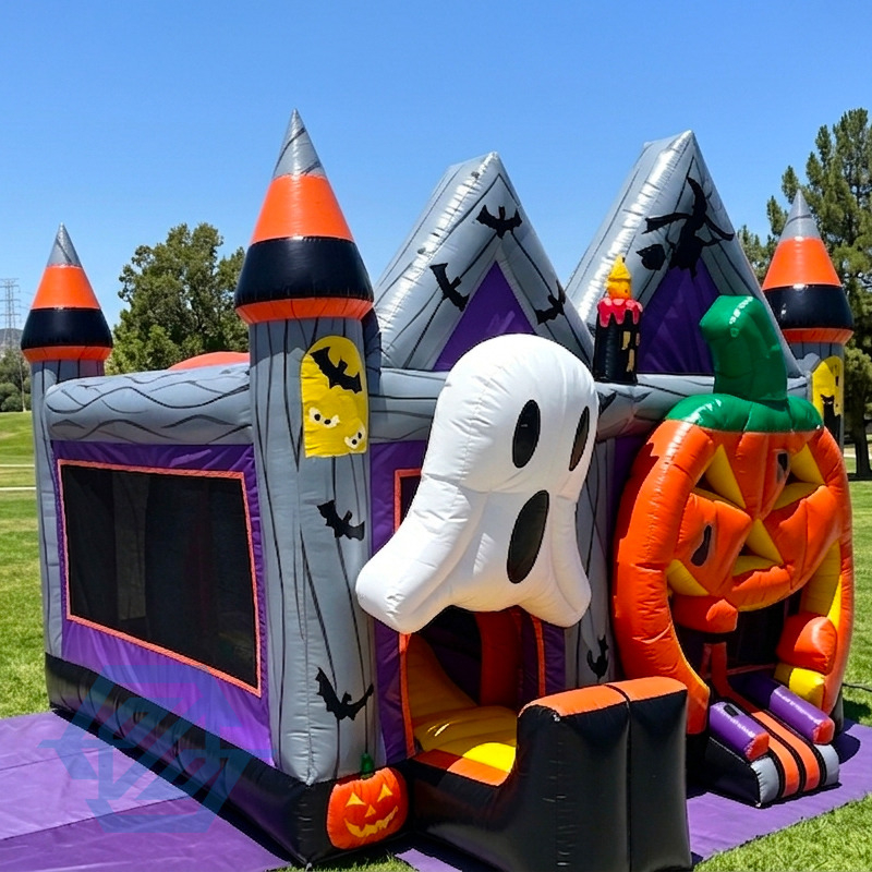 Casa inflable de rebote de Halloween con toboganes combinados con soplador