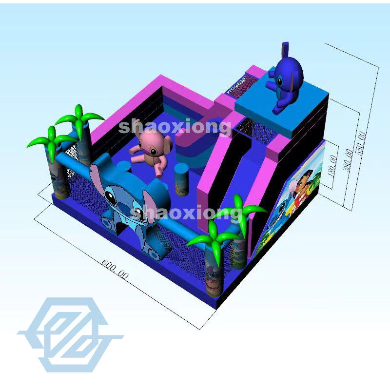 Komercyjny dmuchany domek z motywem ściegu ze zjeżdżalnią