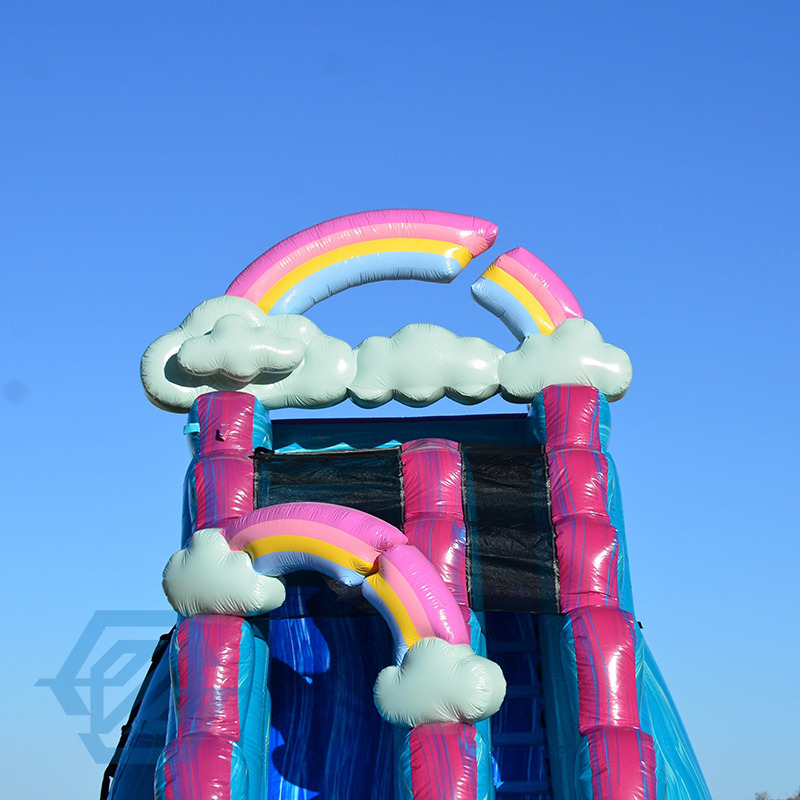  Grands toboggans gonflables arc-en-ciel, piscine d&eacute;tachable avec souffleur