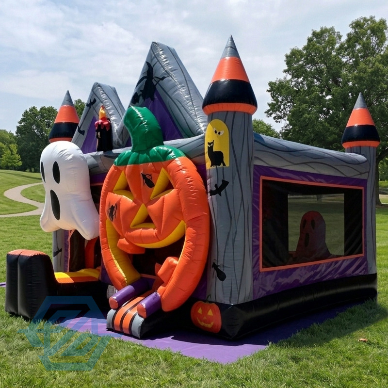 Casa inflable de rebote de Halloween con toboganes combinados con soplador