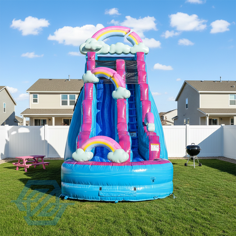  Grands toboggans gonflables arc-en-ciel, piscine d&eacute;tachable avec souffleur