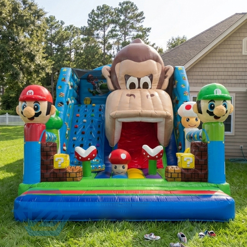 Tobog&aacute;n inflable al aire libre con tema de Mario de dibujos animados a la venta