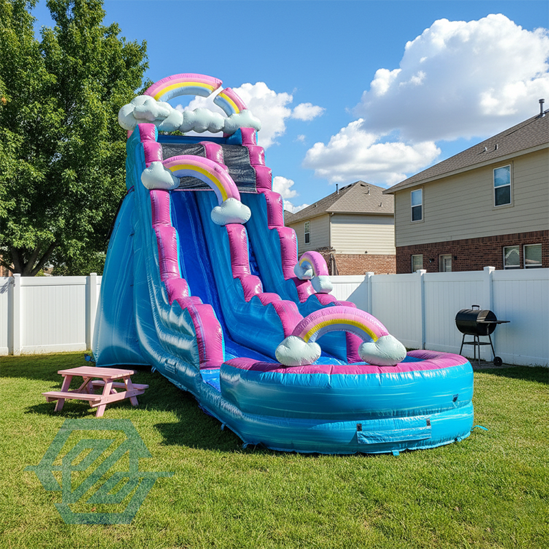  Grands toboggans gonflables arc-en-ciel, piscine d&eacute;tachable avec souffleur