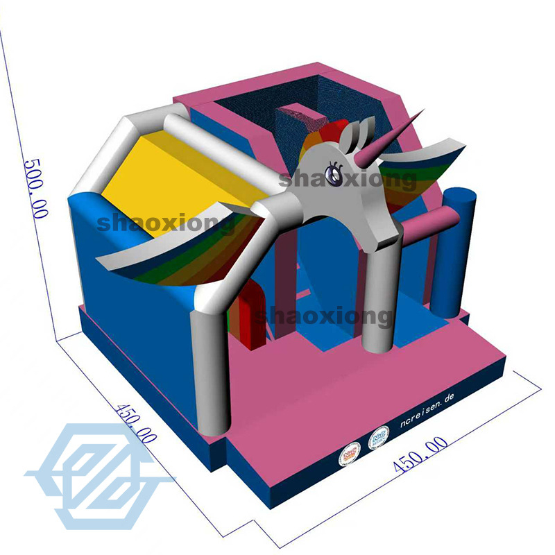 Casa inflable de rebote con tema de caballo arco&iacute;ris y tobog&aacute;n
