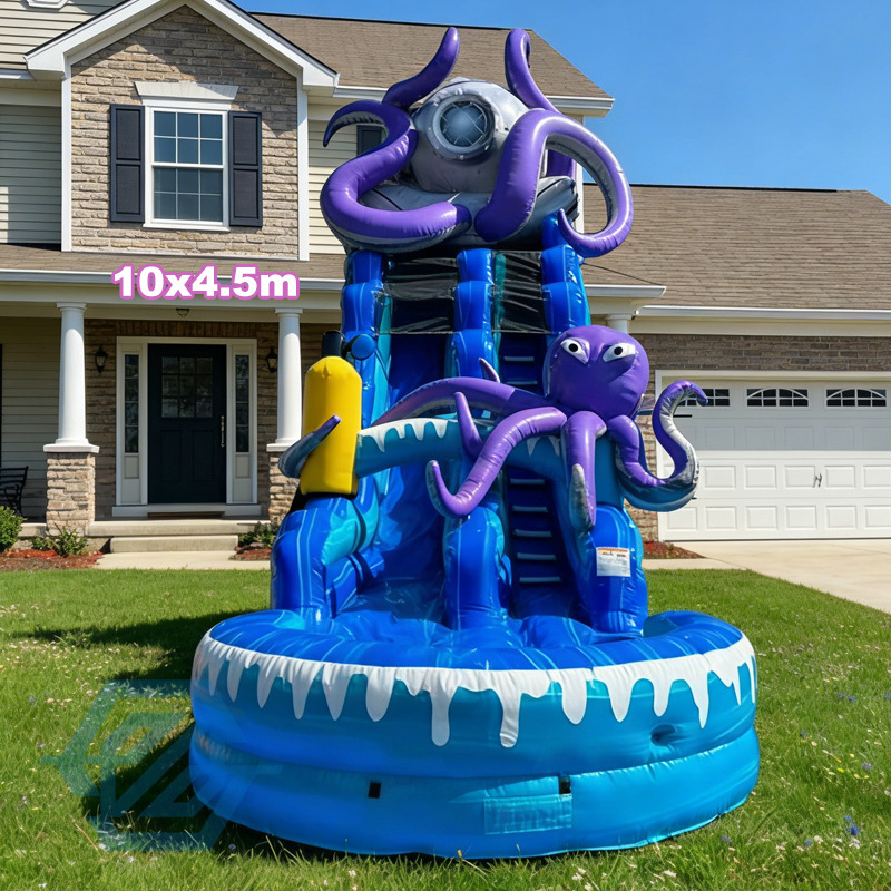  Piscina desmontable con toboganes acu&aacute;ticos grandes inflables con tema de pulpo