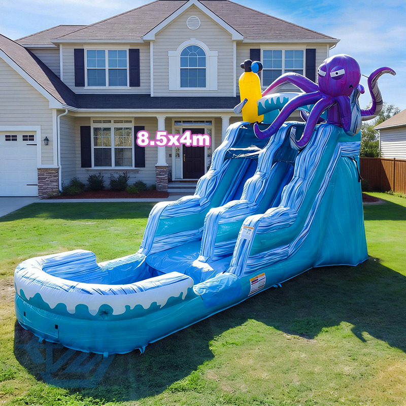  Piscina desmontable con toboganes acu&aacute;ticos grandes inflables con tema de pulpo