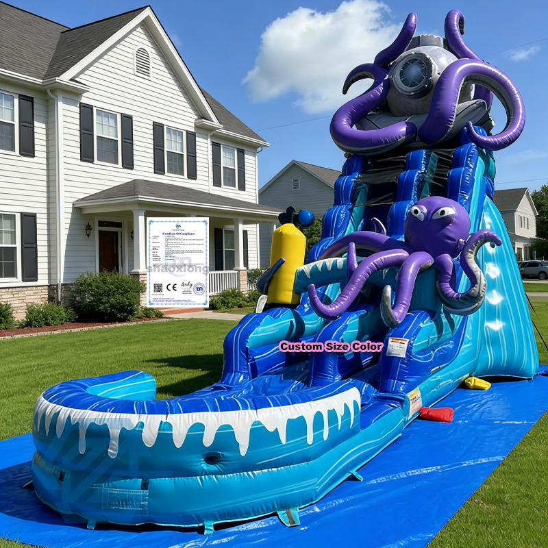  Piscina desmontable con toboganes acu&aacute;ticos grandes inflables con tema de pulpo
