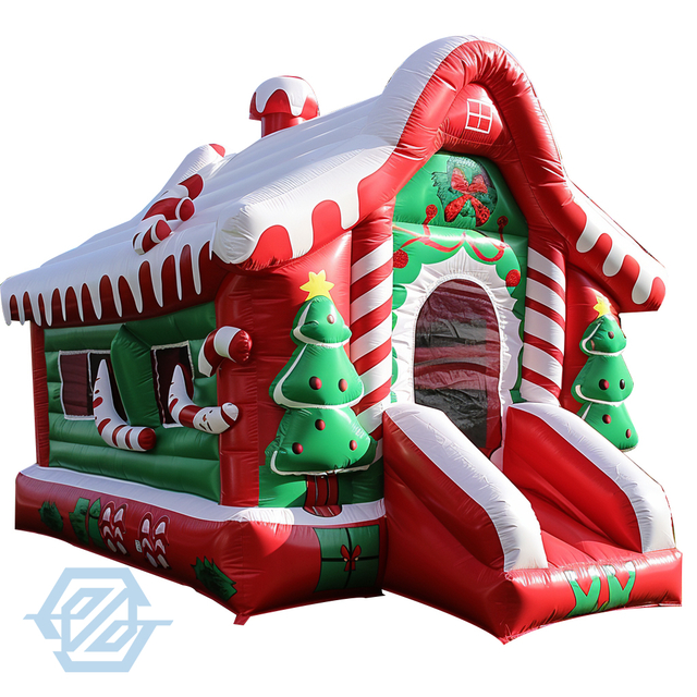 Castillo inflable de Navidad con tobog&aacute;n, parque tem&aacute;tico de Pap&aacute; Noel