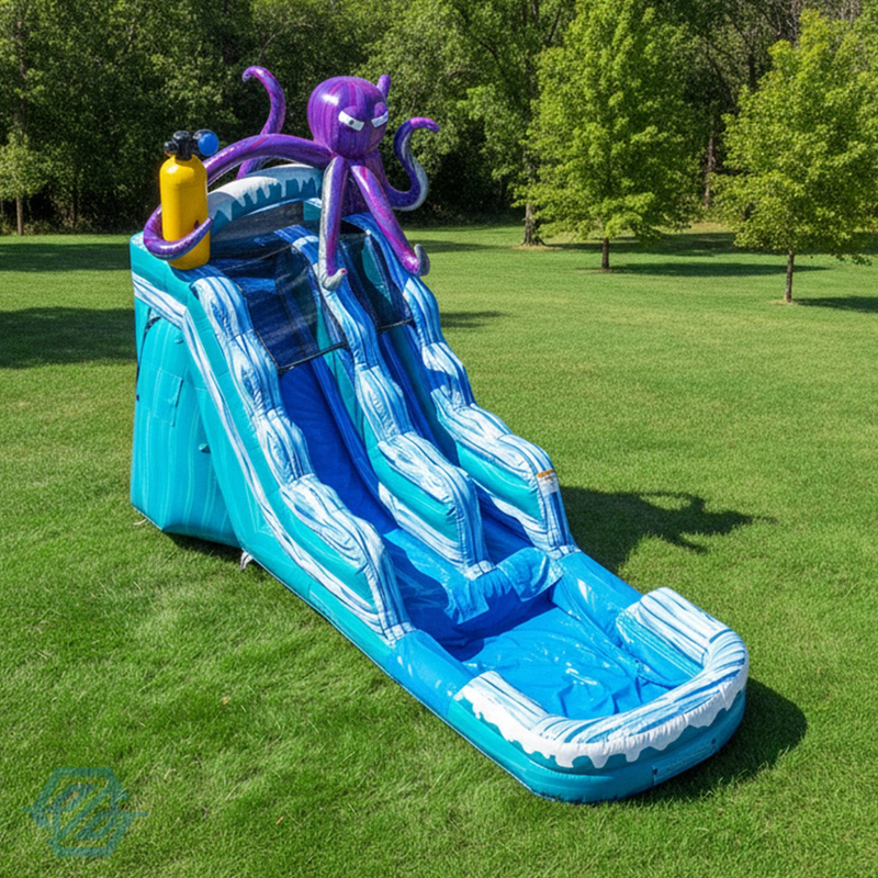  Piscina desmontable con toboganes acu&aacute;ticos grandes inflables con tema de pulpo