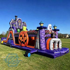 Carrera de obst&aacute;culos inflable comercial de Halloween de la granja de calabazas
