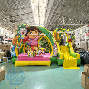 Maison gonflable Dora l'exploratrice 6x4M avec toboggan combin&eacute;