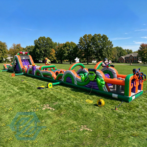 Carrera de obst&aacute;culos inflable grande comercial de Halloween de la granja de calabazas