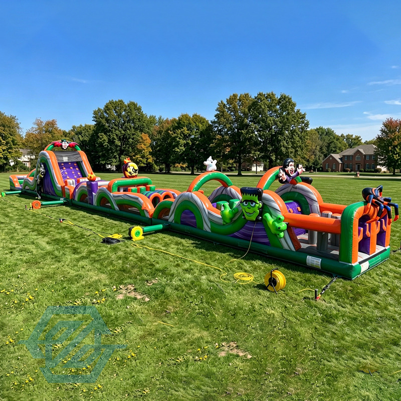 Grande ferme de citrouille gonflable commerciale, parcours d'obstacles d'Halloween
