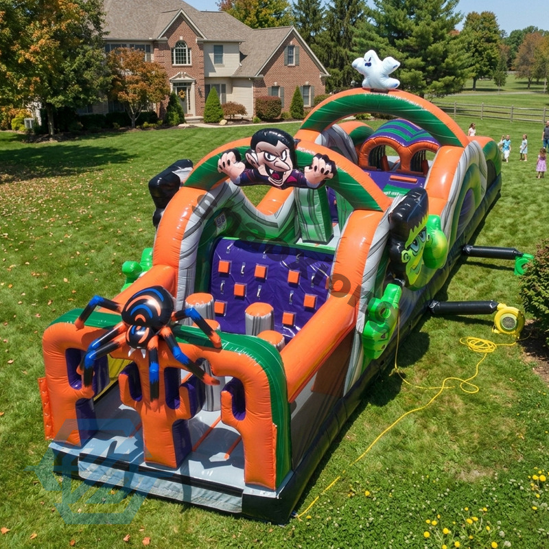 Grande ferme de citrouille gonflable commerciale, parcours d'obstacles d'Halloween